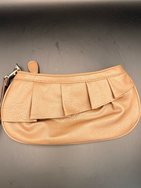 Handbags - Leather Ruffle Wristlet Clutch - Tan